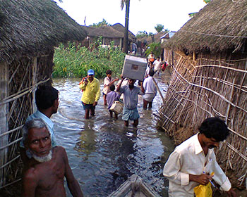 Polio vaccination campaign during floods in Bihar, India.