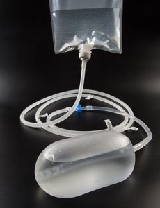 A prototype of the Sinapi uterine balloon tamponade (UBT) inflated with water