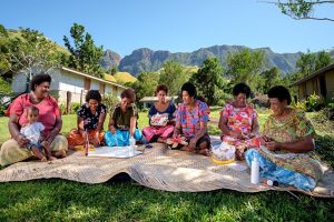Women in Fiji creating traditional crafts