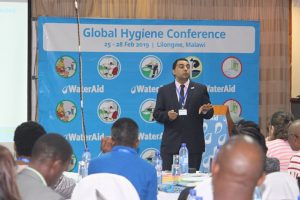 Dr. Om Prasad Gautam presenting at WaterAid’s February 2019 Global Hygiene Conference