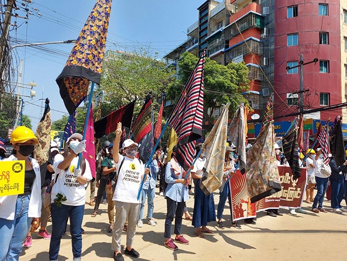 Activists on street in Myanmar