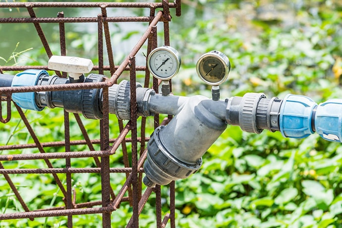Water irrigation valves on an African farm