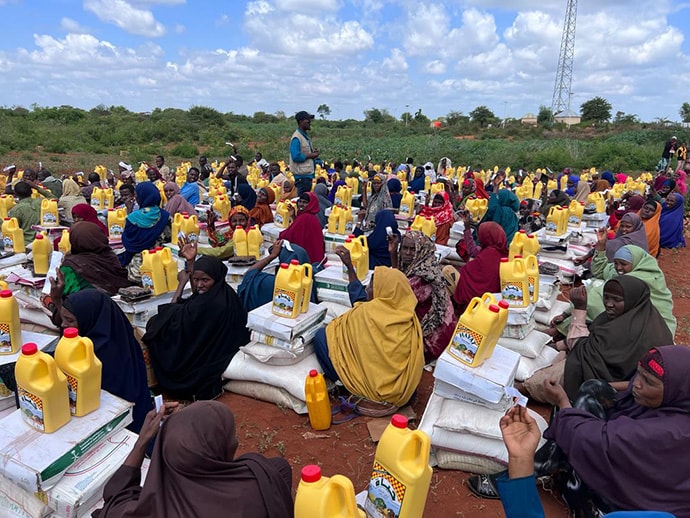 Outdoor view of emergency food distribution