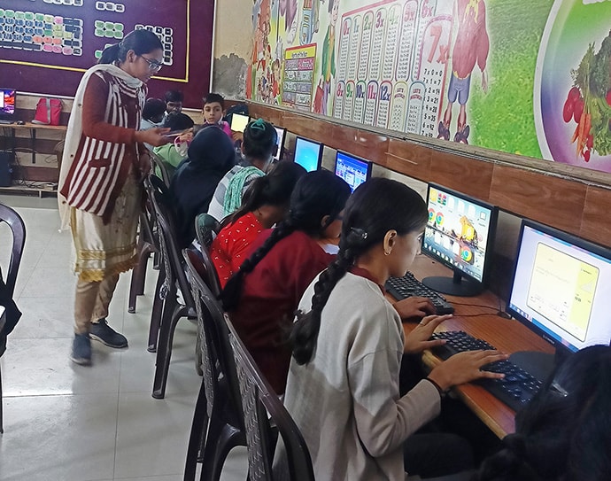 View of students using computers