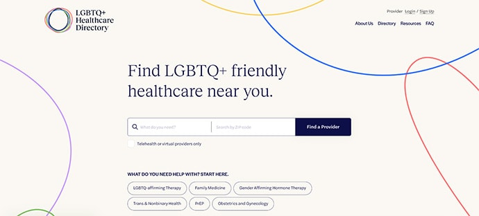 Image of homepage of the LGBTQ+ Healthcare Directory
