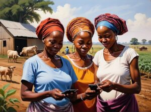 AI generated image of women looking at their cell phones