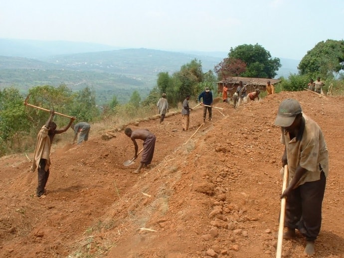 View of men working on terrace