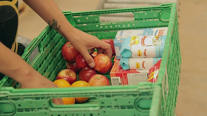 Close up view of food stuffs in crate