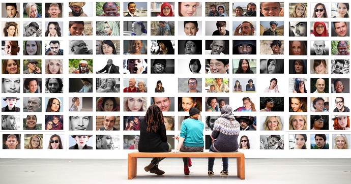 Wall mosaic of peoples faces