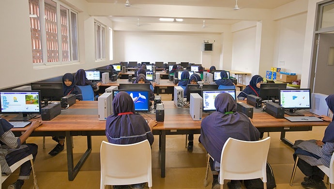 Students working at desks