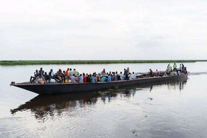 View of crowded barge