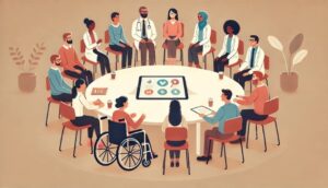 Illustration of group seated around round table