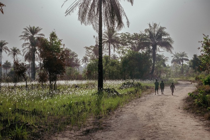 View of children walking on path